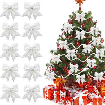 Lot De 2 Nœuds Pailletés WeddHuis Pour Noël - Grands Nœuds Rouges, PVC, 12x15cm, Pour Sapin, Couronnes, Cadeaux - 8