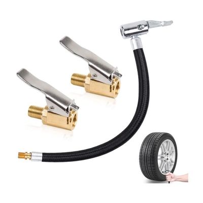 2 Embouts Gonflage Pneu LANSKYLAN - Laiton Et Plastique - Verrouillage Automatique - Tuyau Extension