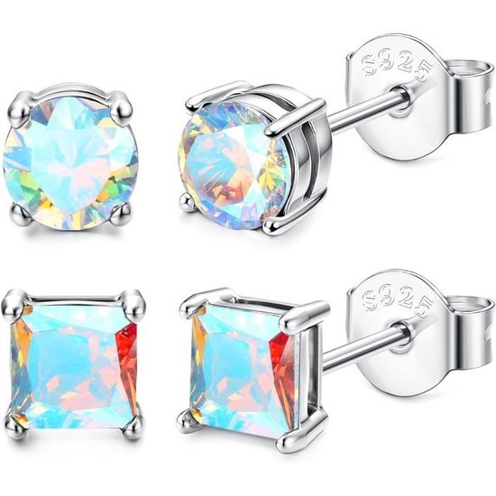 Boucles D’Oreilles En Argent Sterling 925 Avec Zircone Cubique – Diamètre 5mm, 6mm Ou 7mm – Hypoallergéniques, Livrées Avec Écrin Cadeau