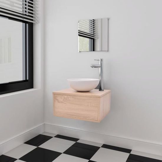 4452593© Design Rétro 4 pcs Ensemble ENSEMBLE MEUBLES DE SALLE DE BAIN, WC, TOILETTE, avec lavabo et robinet, Armoire de rangement,B