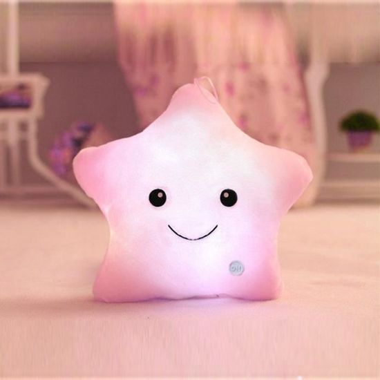 Coussin Lumineux LED Étoile/Lune - Peluche Velours, Charge à La Lumière, 40cm