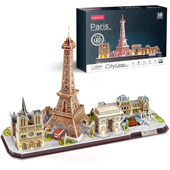 Puzzle 3D Paris France avec LED - CUBICFUN - 115 pièces - Architecture et monument