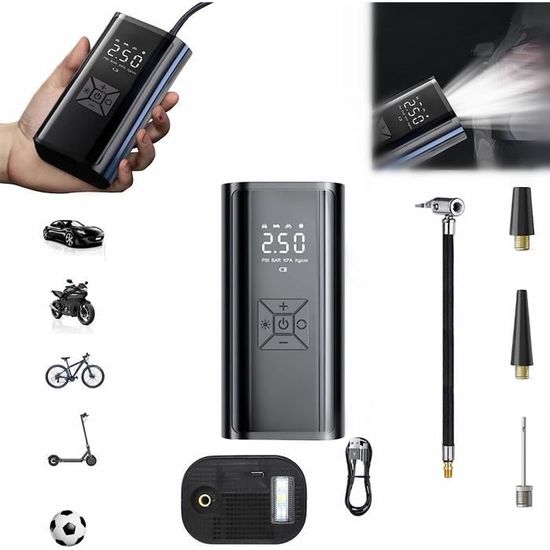 Compresseur à Air Portatif Yanace 4X Rapide - Batterie 12000mAh, 150PSI, Gonfleur Pneus Voiture Moto Vélo