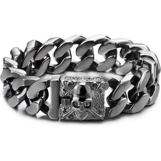 Bracelet Homme Acier Inoxydable – Style Motard Crâne – Fait Main Aux États-Unis