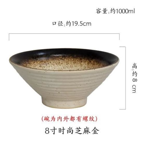 8 inch B -Service de table japonais créatif, bol en céramique avec chapeau en bambou, grand ramen ménager, riz, nouilles, bol à soup