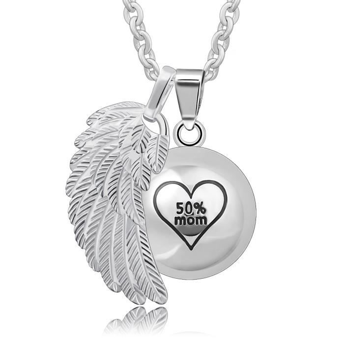 Femmes Papa Maman d'amour pour bébé Chime Ça a l'air d'argent grossesse Bola Harmonie pendentif boule Collier long N3JZ6