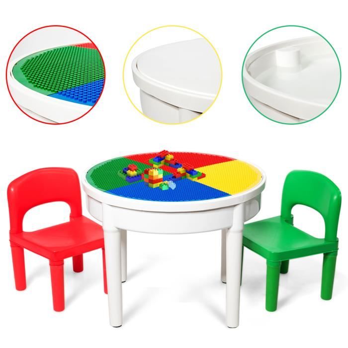 DREAMADE 3 en 1 Table de Construction pour Enfant, Ensemble Table de Bloc avec 300 Blocs &Espace de Stockage