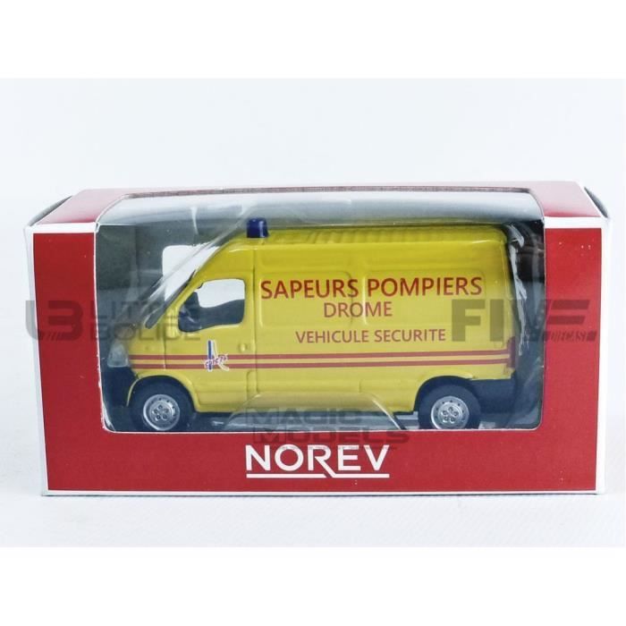 Voiture Miniature de Collection - NOREV 1/64 - RENAULT Master - Sapeur Pompier Drome - Yellow / Red - 319211_MASTERPOMP