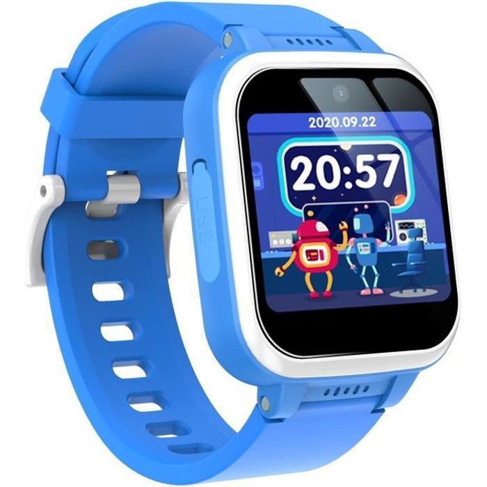Montre intelligente enfant jeu multifonctionnel réveil deux caméras enregistrement vocal cadeau -Bleu