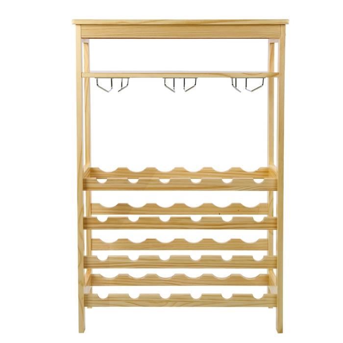 ROB® Casier à Vin de 24 Bouteilles à 6 Couches Étagère de Rangement en Bambou avec 10 Porte-Gobelets