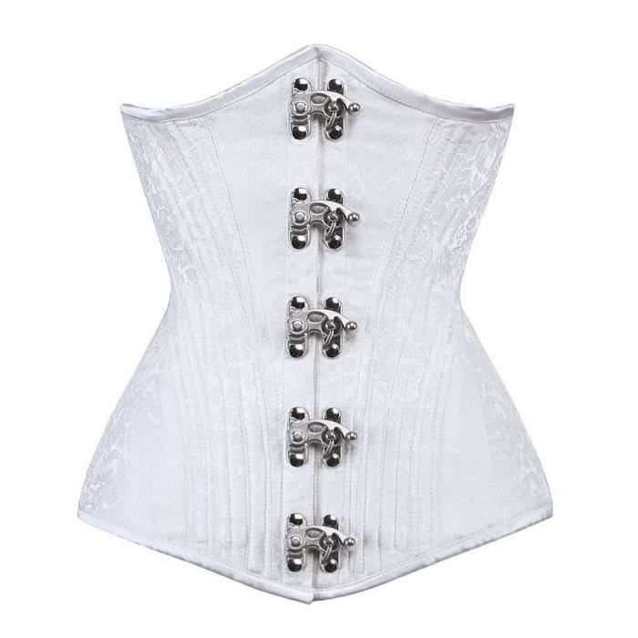 Serre taille corset floral brocart blanc élégant gothique chic, baleines en métal 264 S Blanc