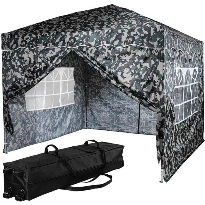 INSTENT Tonnelle pliante BASIC- 3x3 m, 4 panneaux inclus, couleur urban avec sac de rangement à roulettes-
