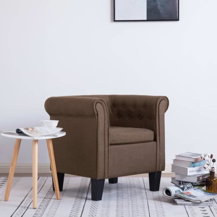 Fauteuil design chesterfield classique avec coussin Marron Tissu