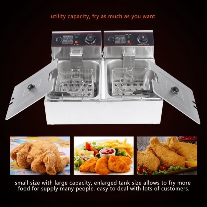 friteuse électrique cuve amovible inox doubles thermostats 12L Family Fryer -YUH