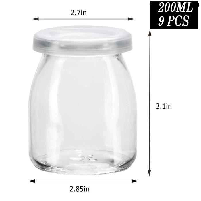 Pot de Yaourt Bocal en Verre avec Couvercles (9 Pcs - 200ML)
