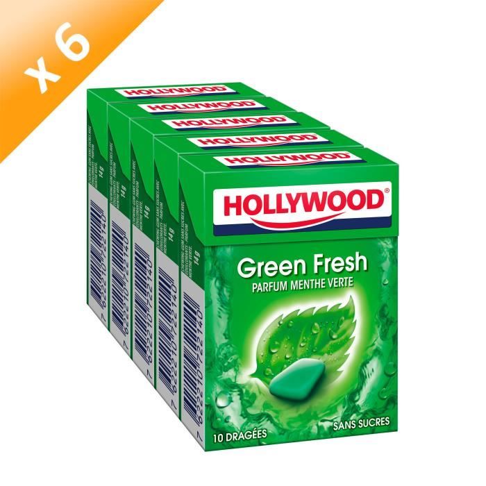 Hollywood GreenFresh chewing-gum menthe sans sucres 70g - LOT DE 6