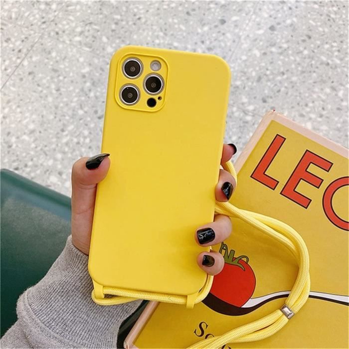iPhone 11 Chaine Coque avec Cordon de Colliers Réglable Téléphone Lanyard Case Silicone Antichoc Bumper Protecti09-jaune