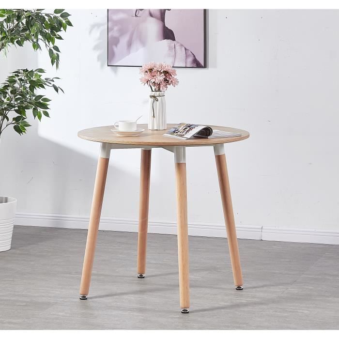 Table à Manger Ronde Coloris Chêne Style Scandinave 4 Personnes - Style Moderne & Contemporain - Cuisine ou Salle à Manger