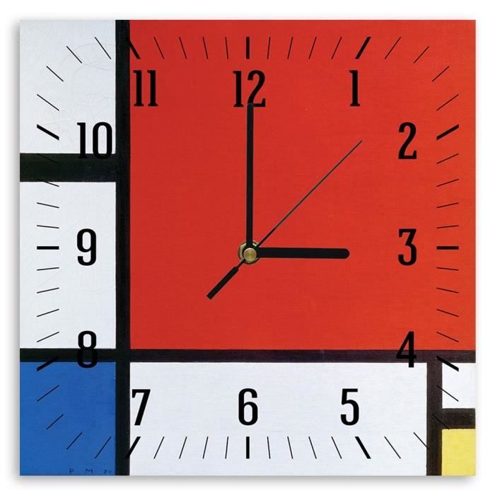 Legendarte - Horloge Murale Composition II En Rouge, Bleu Et Jaune - Piet Mondrian cm. 30x30