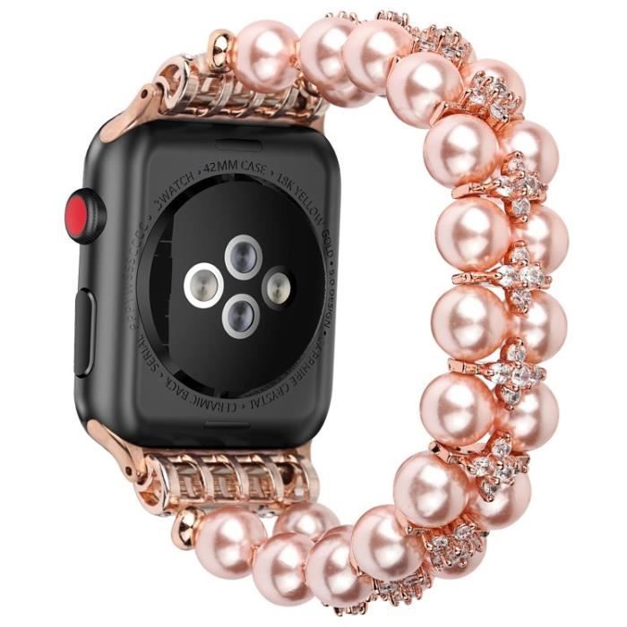 Faux Perle Strass Décor Bracelet Montre Pour Apple Watch Series 7 41Mm-Série 6-5-4-Se 40Mm Series 3-2-1 38Mm - Or Rose