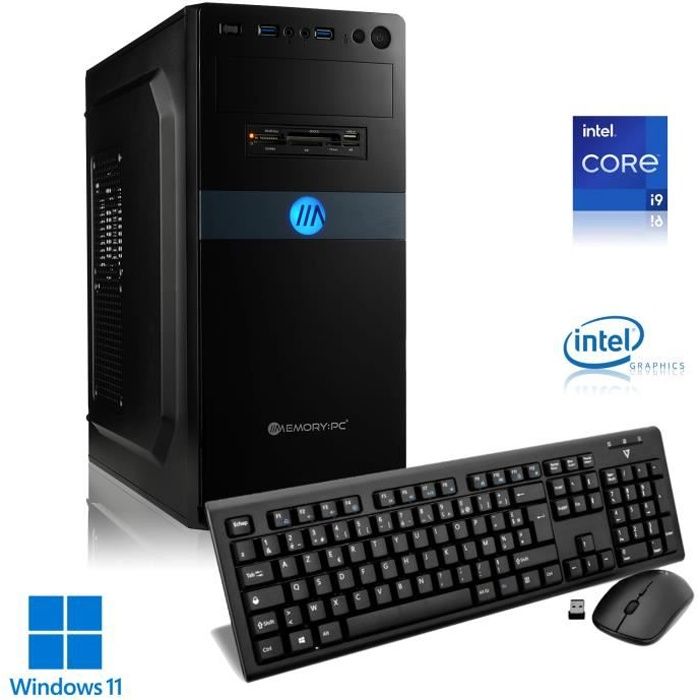 MEMORY PC de bureau - Intel Core i9-11900K 8x3,5Ghz - Intel HD - 16Go RAM - 500Go SSD + 2To HDD - Windows 11 - WiFi - Clavier + sou