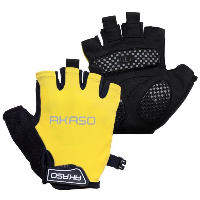 AKASO Gants de cyclisme gants de vélo demi-doigt absorbant les chocs anti-dérapant respirant vtt DH pour hommes / femmes Jaune