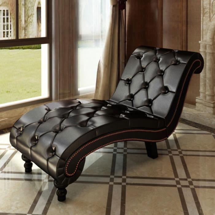 Haute qualité Magnifique Economique Chaise longue avec boutons Cuir synthétique Marron