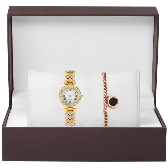 Coffret cadeau femme , montre à quartz élégante + bracelet, or, convient aux cadeaux de Saint-Valentin