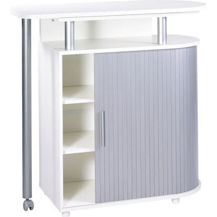 Desserte de cuisine argent avec plateau de table pivotant - IVAN - L 110 x l 55 x H 105 cm