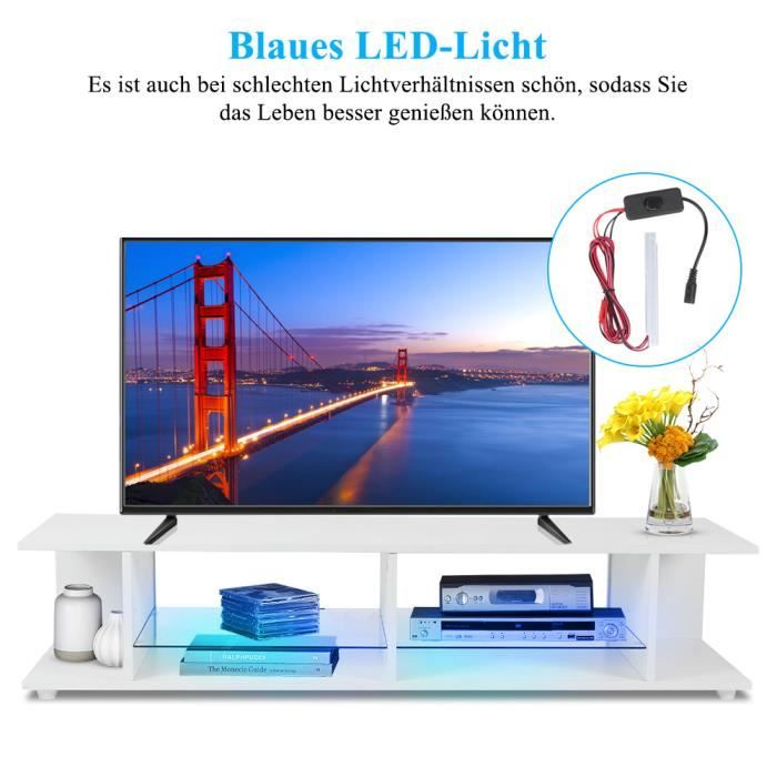 VGEBY® White TV Cabinet High‑Gloss Front TV Stand Table with Blue LED Light for Living Room(EU Plug 220V ) neuf