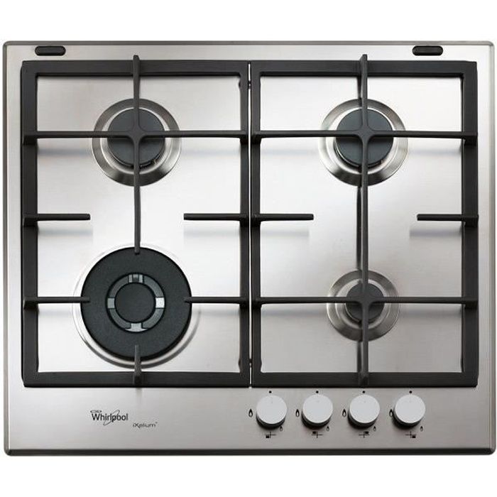 GMA6422IXL WHIRLPOOL taque gaz 58 cm, 4 brûleurs dont 1 Wok, 5kW brûleur, 2 repose-casserole en fonte , Inox iXelium ( GMA6422-IXL )