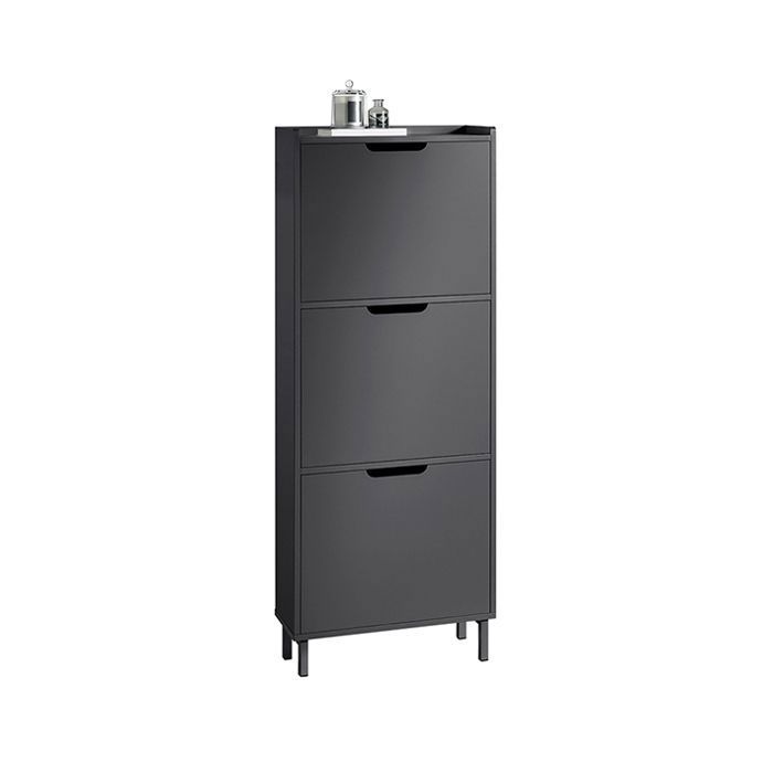 SoBuy Meuble à Chaussures 3 Abattants Armoire d’Entrée Moderne Rangement Chaussures Étroit pour Couloir MDF Noir 50x19x129cm