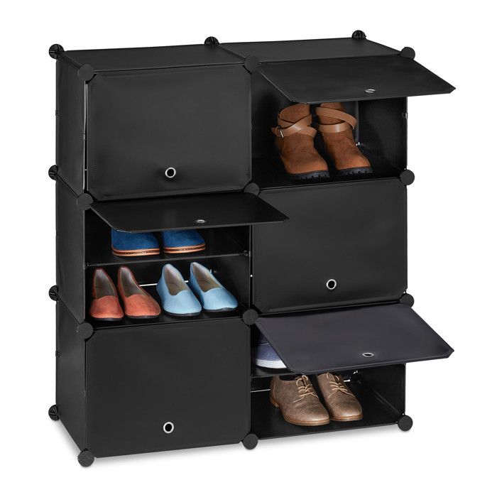 Relaxdays - 10038434 - Etagere a Chaussures systeme demboitement 12 Compartiments 6 Portes HLP 95x85x315 cm Noire