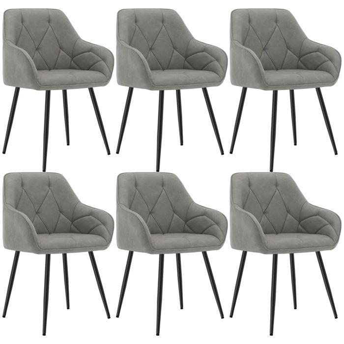 WOLTU Lot de 6 Chaises de Salle à Manger Chaise Cuisine Rembourrée en SimiliCuir Vintage Pieds en Métal Gris Foncé W0ATT0545-6
