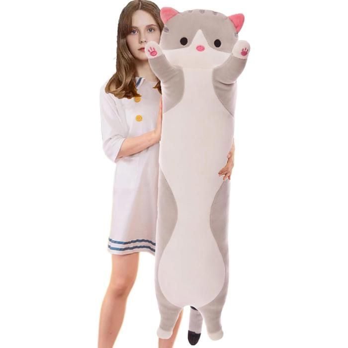 Meilleurs prix pour Jouet en peluche pour chat, animal en peluche, oreiller long pour chat (gris, 70 cm)