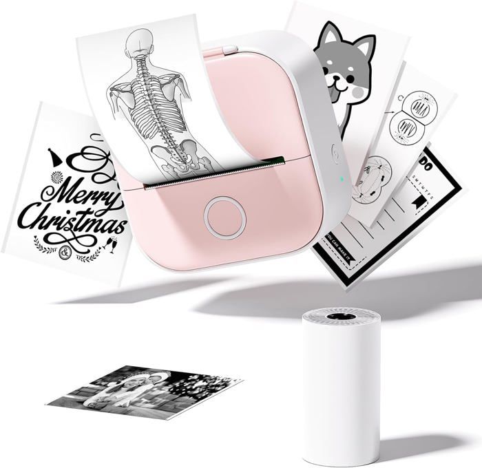 Imprimante Thermique Portable Sans Encre WANGCL - Compatible IOS/Android, 13 Rouleaux Papier Inclus, Mini Taille Poche, Rose