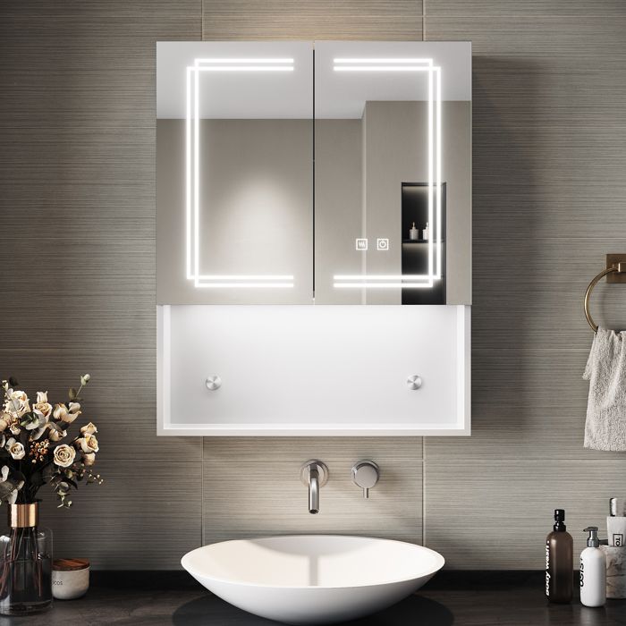 SIRHONA Armoire Miroir Salle de Bain Blanc 60x75x13cm Anti-buée Tactile Miroir avec Armoire de Rangement