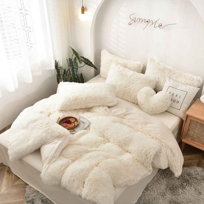 Housse de Couette à Poils Longs en Peluche 160*200cm Ultra Douce en Velours Cristal Housse de Couette en Flanelle épaisse Style8