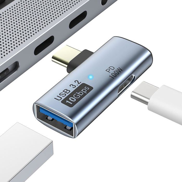 Adaptateur USB-C 2 En 1 100W PD + USB 3.2 10 Gbps - Charge Rapide Et Transfert Données - Pour Ordinateur, Tablette
