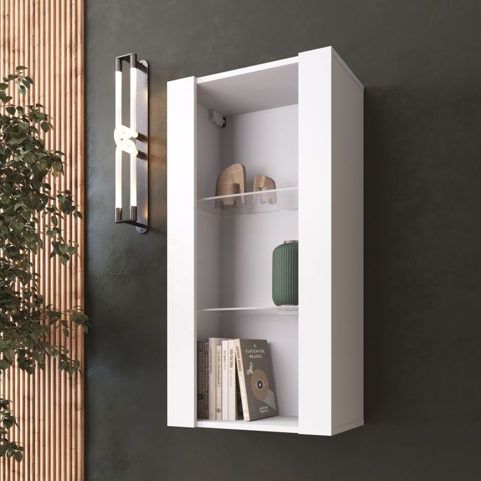 Vitrine Murale Komodee TIVOLI - sans LED - Blanc - Facades en Mat - 50 x 100 x 29 cm