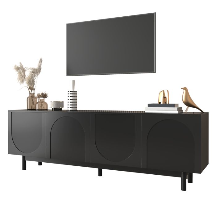 Meuble TV moderne Noir – 175 x 38 x 56 cm insert réglable meuble TV léger à écran plat dans un style luxueux