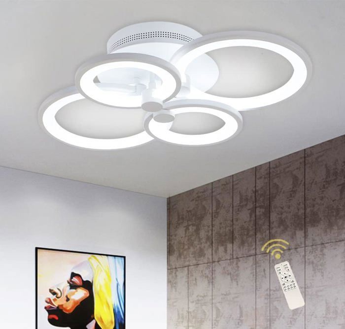 Ganeed Plafonnier moderne plafonniers encastrés à LED en métal acrylique luminaire de lustre à LED 56W pour salle à manger de