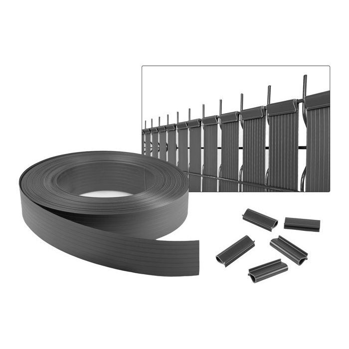 Kit De Lamelles Occultantes Pour Grillage Rigide - Rouleau 46 Mm X 70 M, Couleur Anthracite - 100 Clips Inclus - Pour Brise-vue De Jardin, Clôture