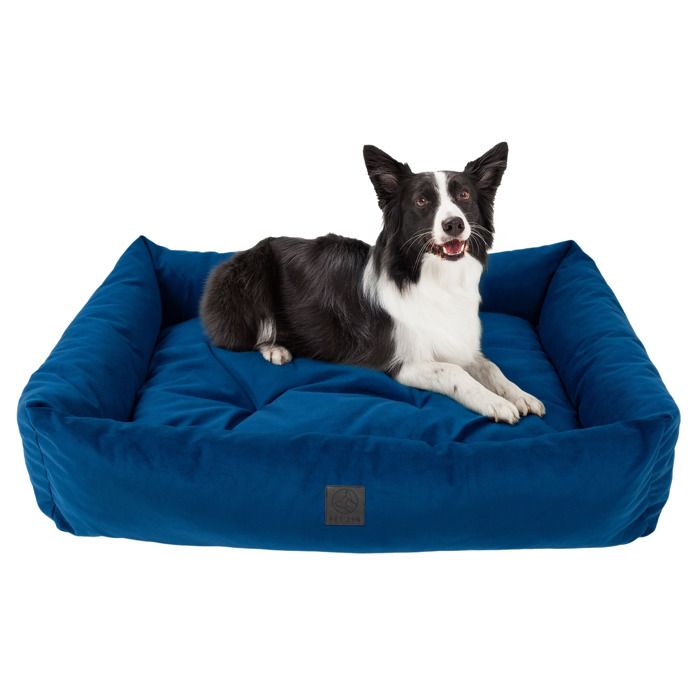 Comparer les prix de Lit pour Chien Panier Coussin Canapé M 95x75 cm Grande Taille Bleu Marine Velours Velvet PET ZEN Lavable