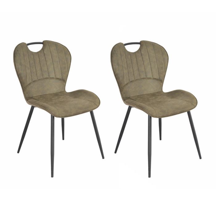 Lot 2 chaises en microfibre vert effet vieilli pieds métal - WILLY 2 Meubletmoi