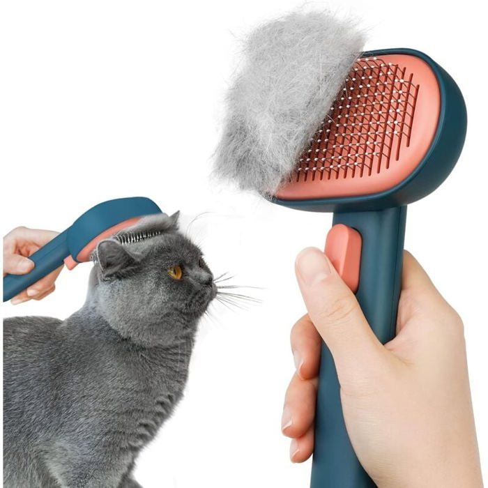 Comparer les prix de Brosse Chats Chiens,Brosse pour Chat Autonettoyante pour Chat Chien Poil Long Court en Conception à une Touche, pour Eliminer Ef