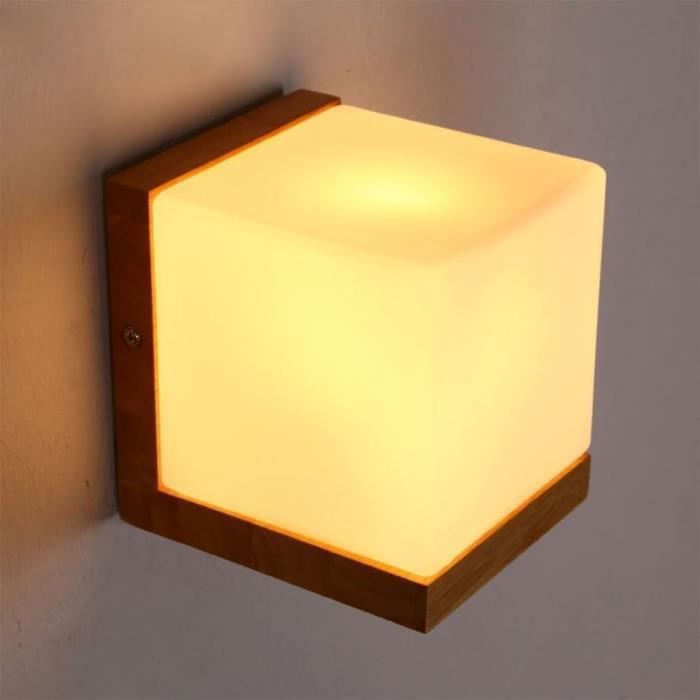 Moderne Simple Lampe De Mur En Verre Blanc De Style Japonais Crative E27 clairage En Bois Cube Edison Appliqu APPLIQUE DINTERIEUR