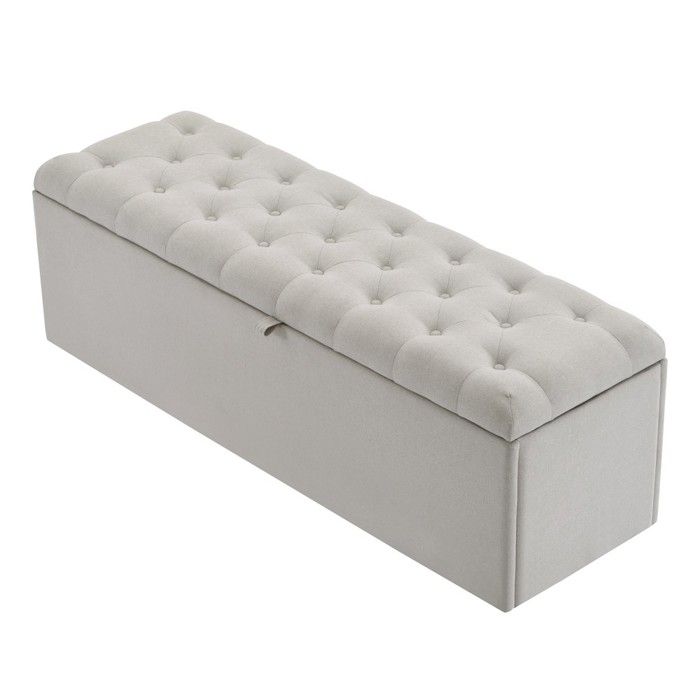 Banc rembourré en lin 141x41 5x47cm - Tabouret de lit avec rangement - Gris clair - Banc dassise design et pratique