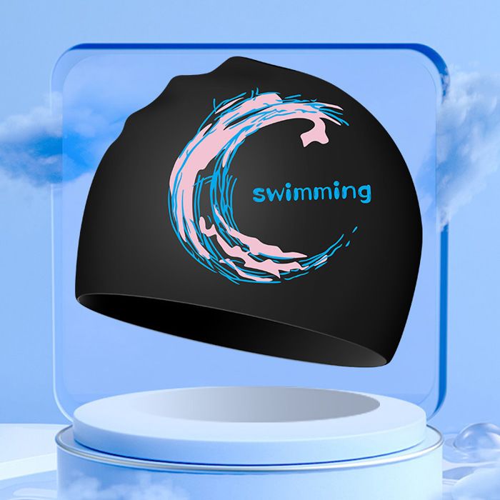 Bonnet de bain en silicone pour femmes hommes adultes et adolescents noir
