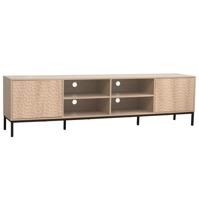 Meuble TV rectangulaire 2 portes L200 cm bois clair Ketry - Oviala Meuble TV rectangulaire 2 portes L200 cm bois clair Ketry - Oviala